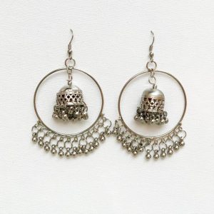 Silver dangle hoop jhumki with silver color beads for women by mapanache 1