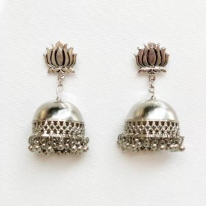 Silver dangle jhumki with silver color beads for women by mapanache for women