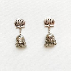 Silver dangle small jhumki with silver color beads for women by mapanache for women