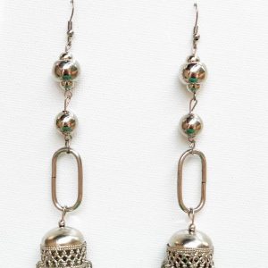Silver ear wire dangle jhumki with silver color beads for women by mapanache