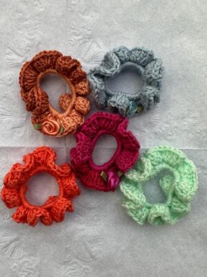 Multicolor Handcrafted Woolen Soft Crochet Scruncies For Women